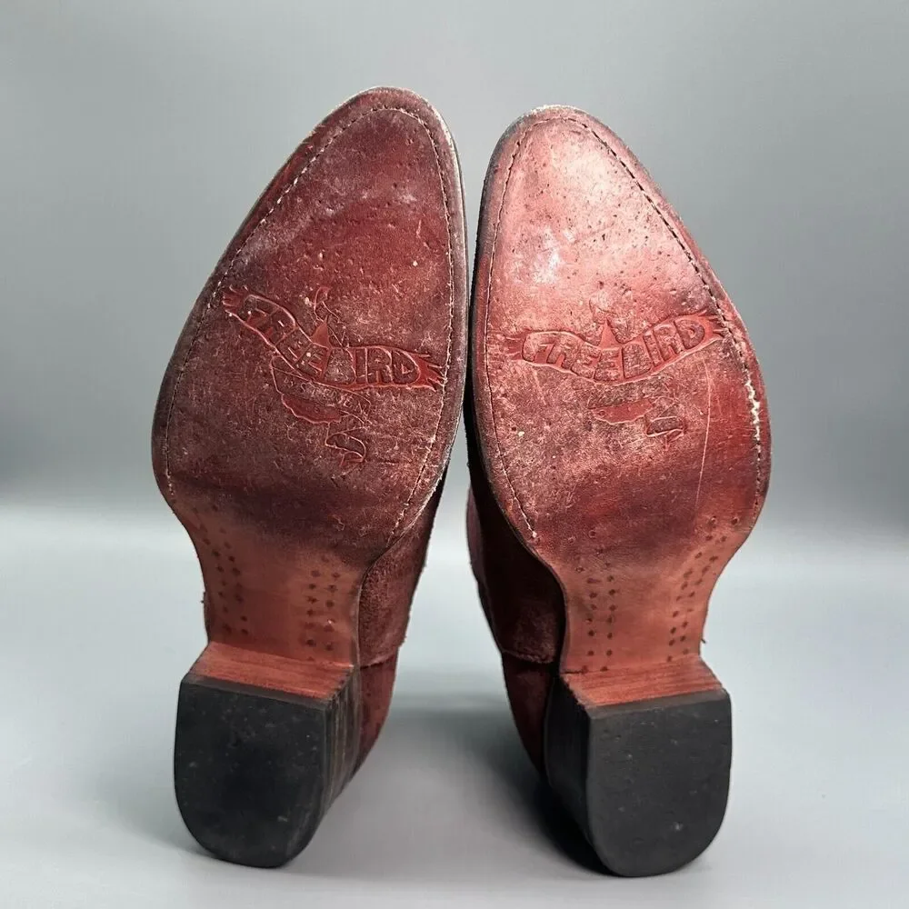 Freebird by Steven Onyx Womens 9 Burgundy Booties Leather Side Zipper Block Heel_7